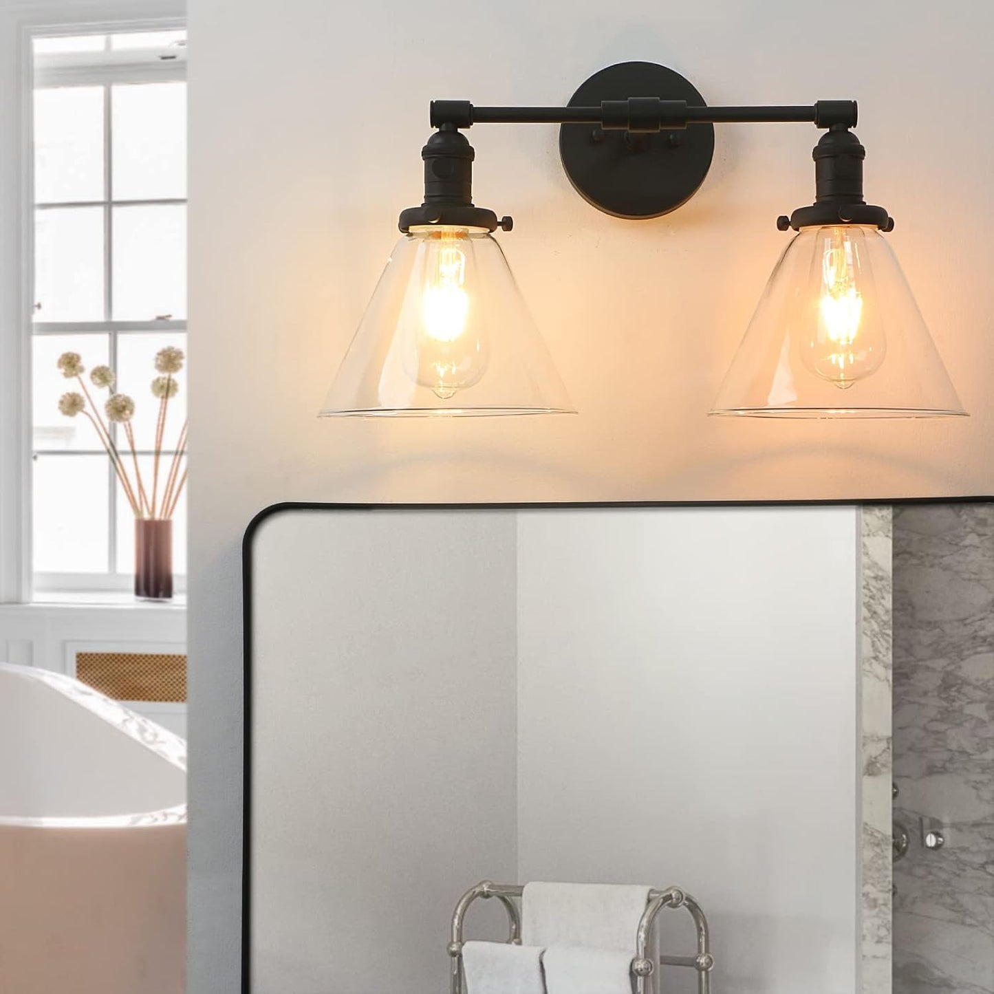 Aplique pared negro 2 luces toldo cristal 7.3pulg