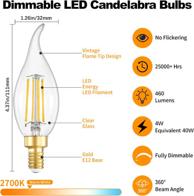 Bombillas LED regulables para candelabros 2700K 4W