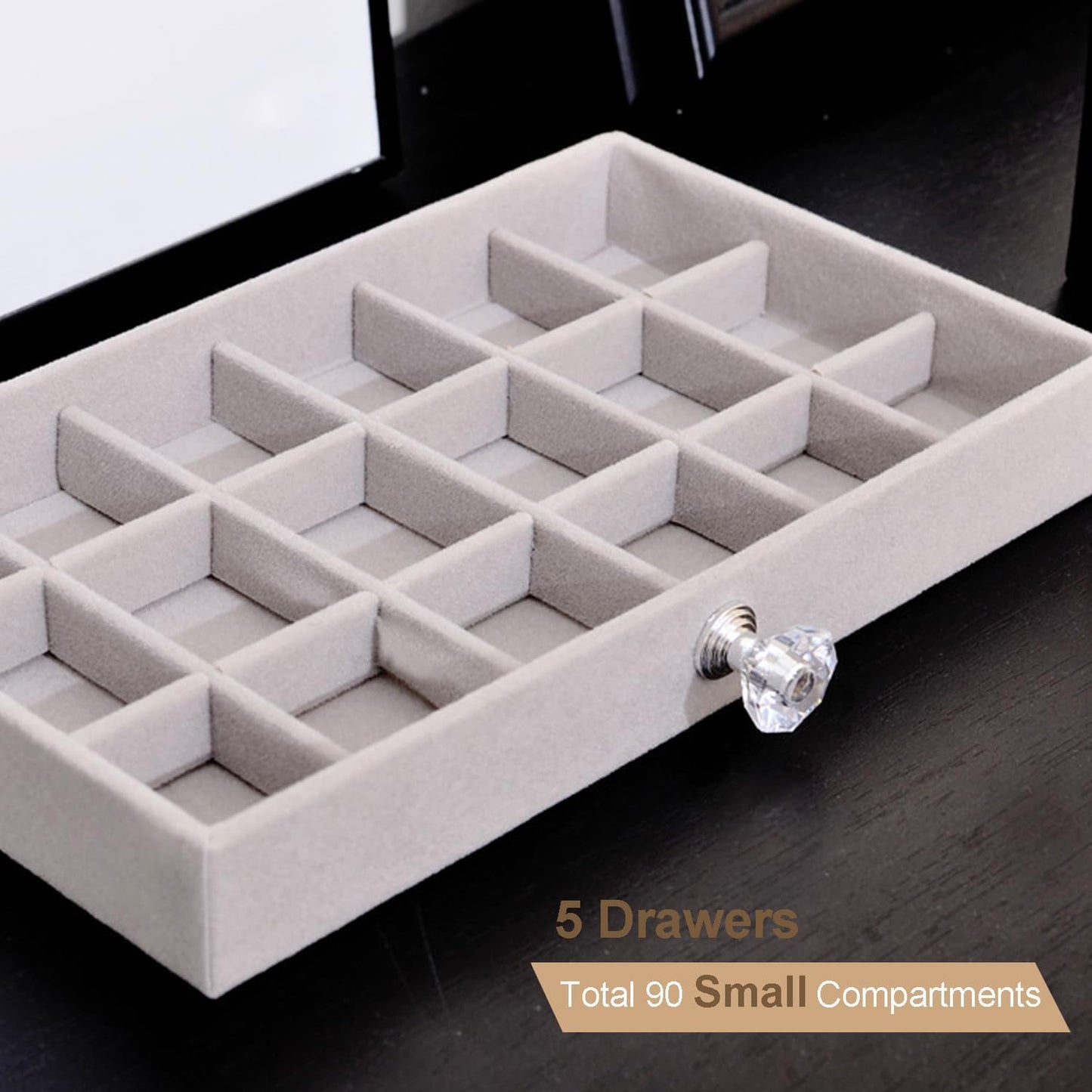 Caja organizadora joyas terciopelo gris 5 cajones