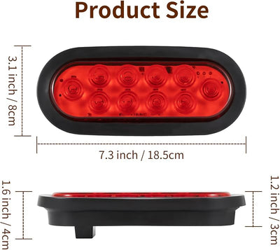 Kit luces LED ovaladas 6pulg traseras 4pzas camión RV barco rojo