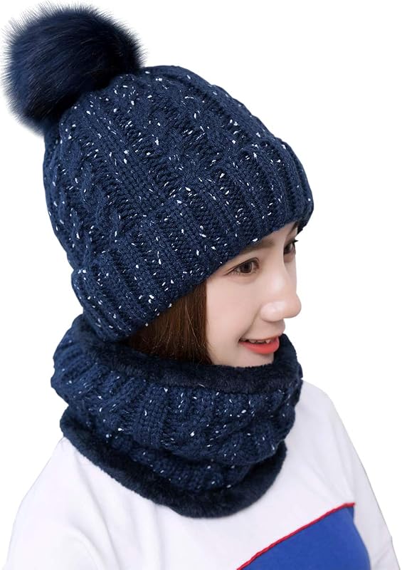 Conjunto gorro y bufanda esquí punto pompón mujer niña