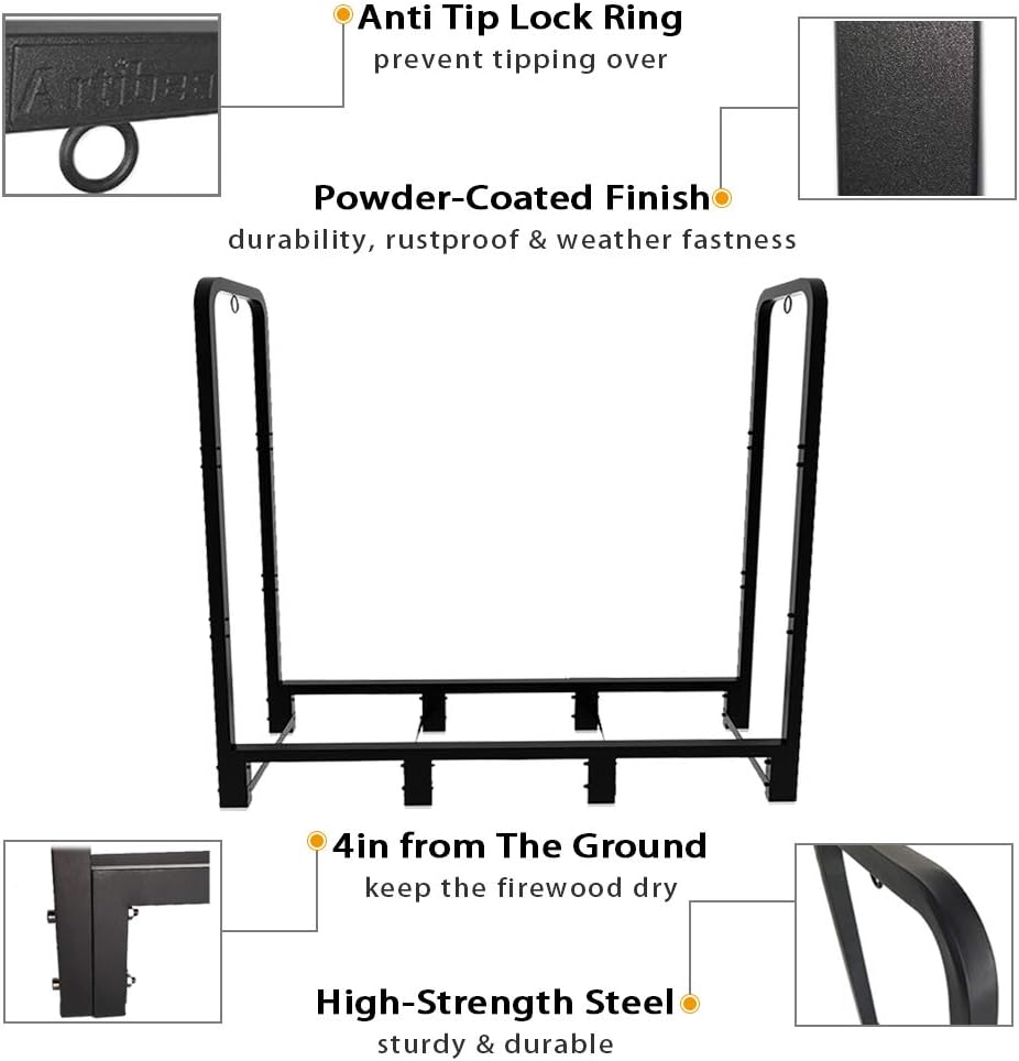 Estante leña exterior 4ft soporte apilador ajustable metal