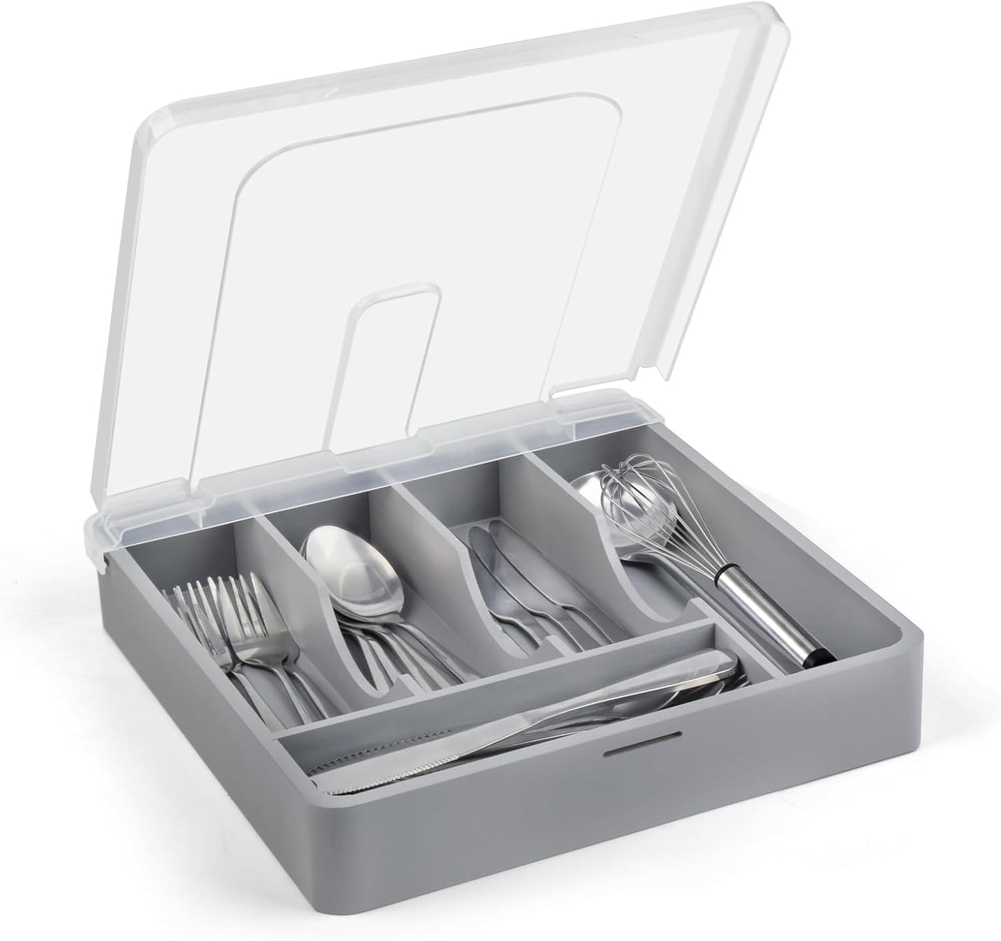 Organiz. cubiertos bambú con tapa gris encimera cocina