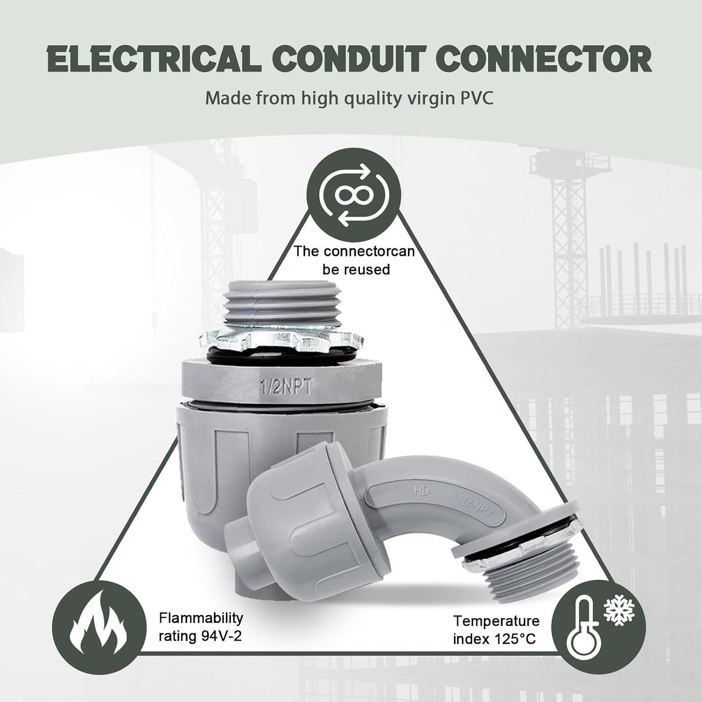 Conector hermético 1/2" PVC 180grados pack 2