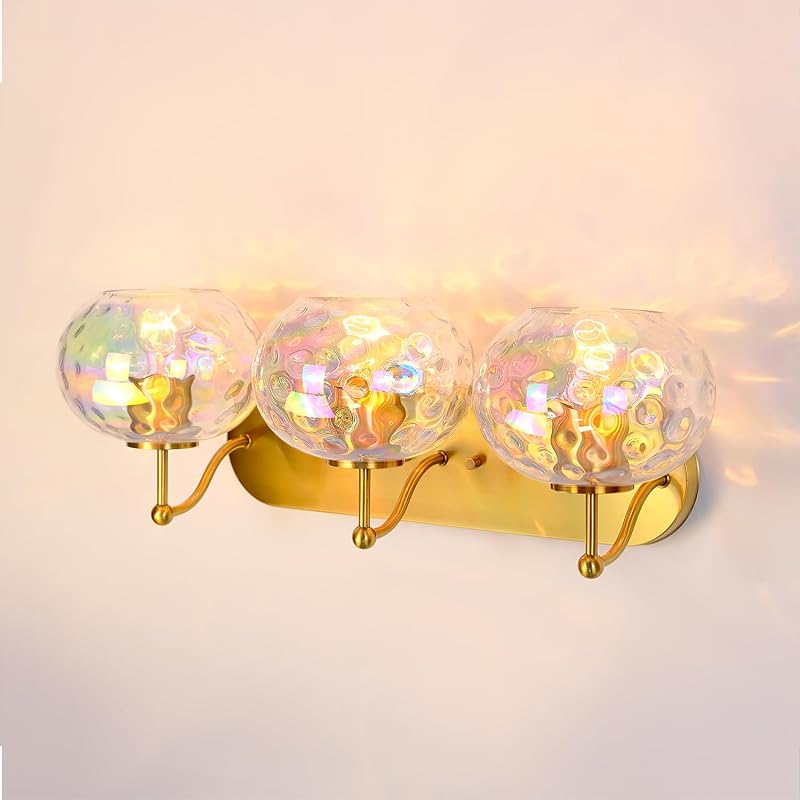 Lámpara aplique pared 3 luces latón dorado 23pulg vidrio