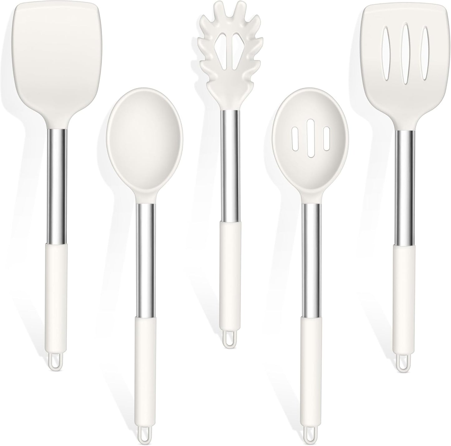 Set 5 Utensilios Silicona Mango Acero Inox Antiadherente