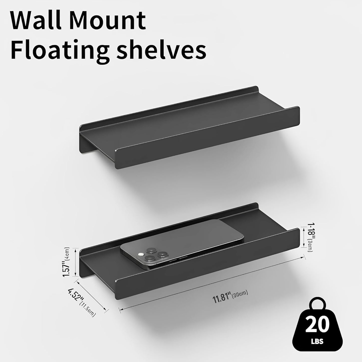 Estantes flotantes metal 12pulg para pared color negro 12x4.5x2
