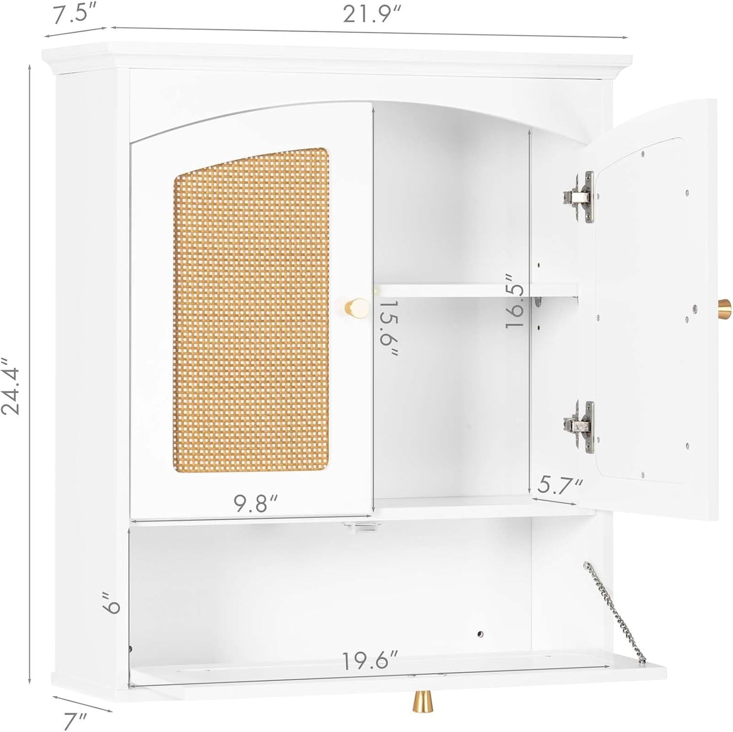 Armario pared baño boho ratán blanco puertas tejido