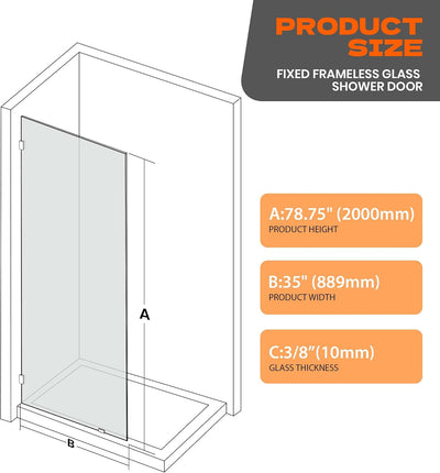 Puerta regadera baño 35x78pulg vidrio templado abrazadera