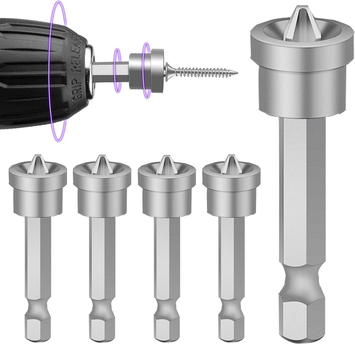 Set 5 Brocas Magnéticas Yeso PH2 Hexagonales Carpintería
