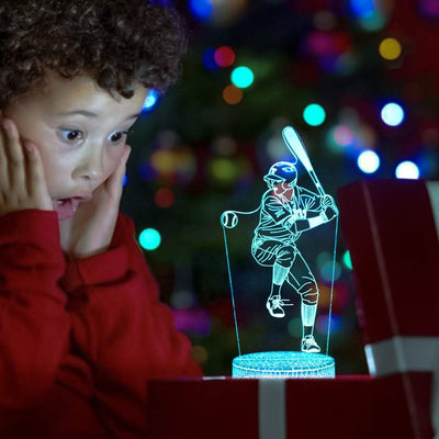 Lámpara 3D Hombre Béisbol con Control Remoto USB y Baterías