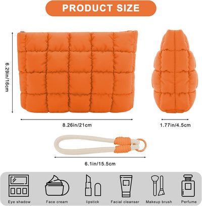 Bolsa maquillaje acolchada algodón cremallera color naranja