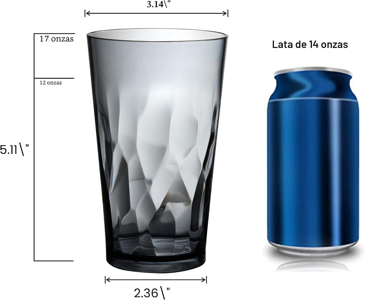 6 Vasos Tumbler Plástico 16oz Irrompibles Gris