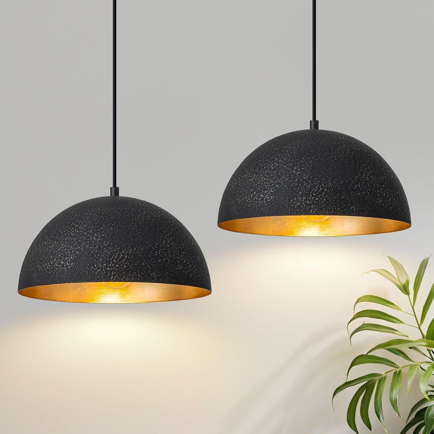 Lámpara colgante industrial negro grano dorado pack 2