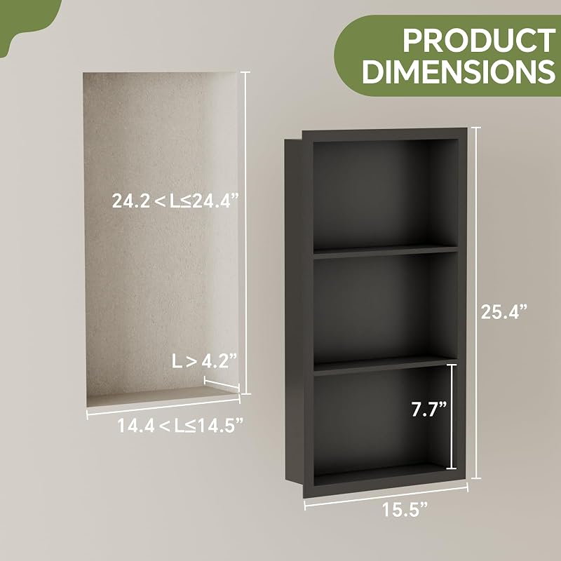 Botiquín empotrado acero inox 14x24" 3 niveles negro