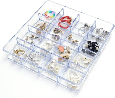 Bandeja organizadora joyas 16 rejillas plástico transparente