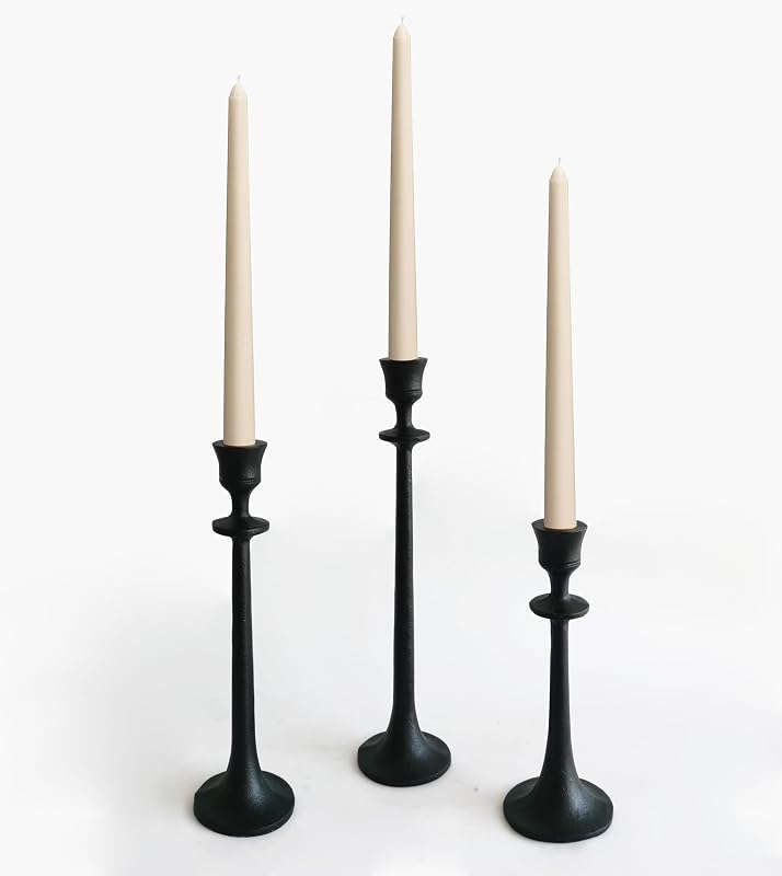 Portavelas cónico hierro juego 3 candelabros decorativos negro