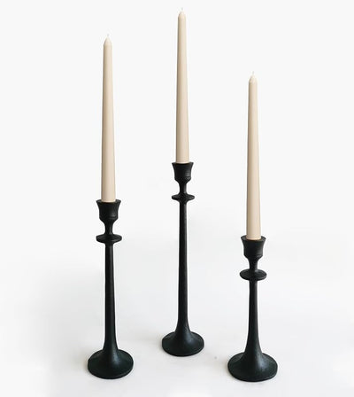 Portavelas cónico hierro juego 3 candelabros decorativos negro