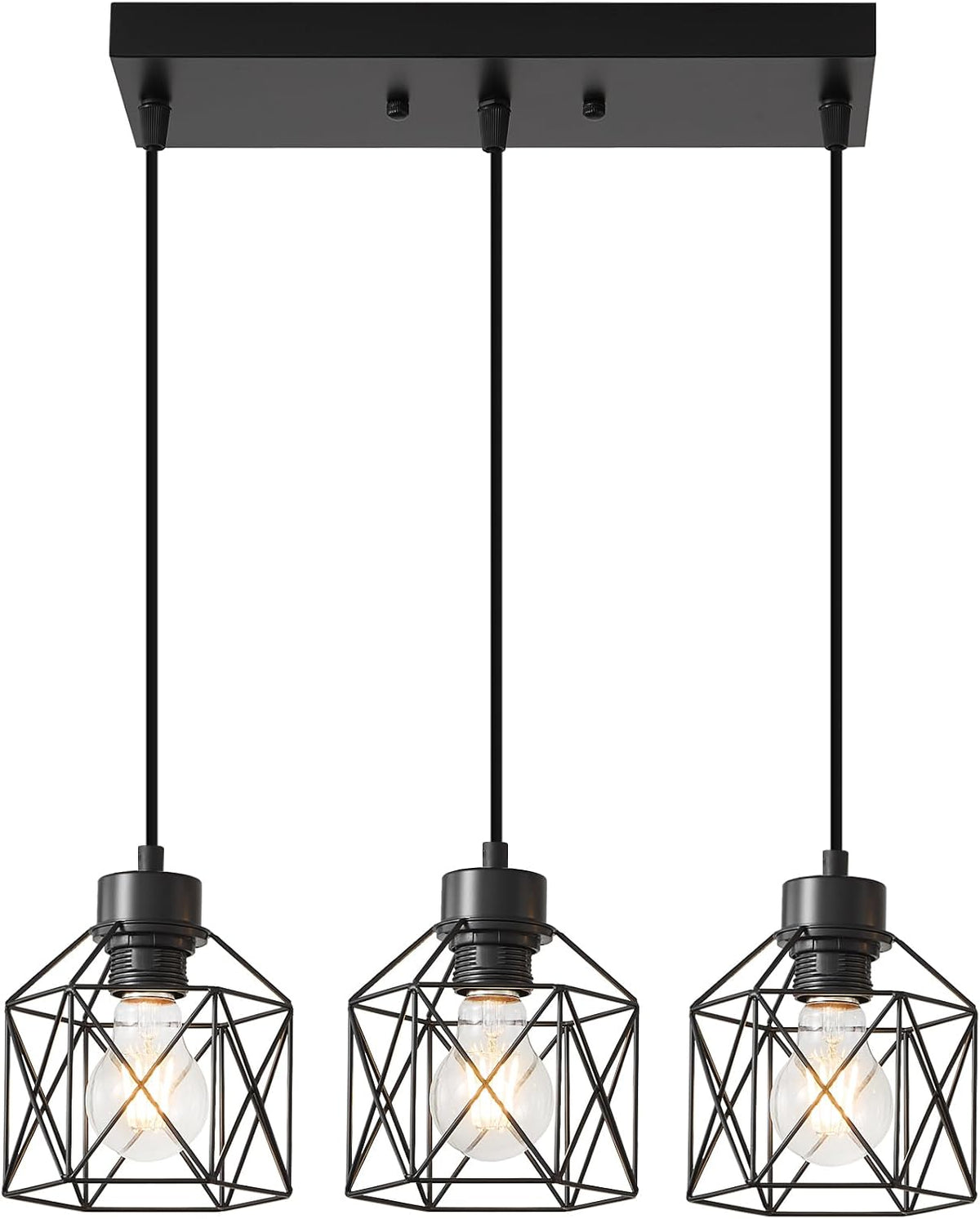 Lámpara colgante de 3 luces estilo industrial E26 negro