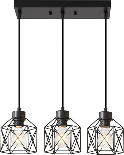 Lámpara colgante de 3 luces estilo industrial E26 negro