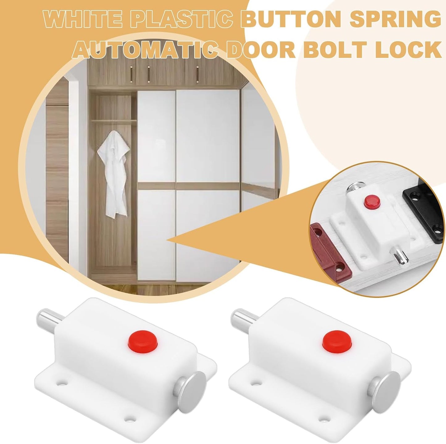 4 Pzas Botón Plástico Blanco con Resorte para Puertas Gabinete