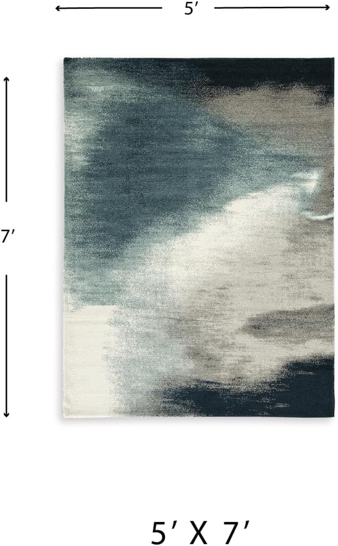 Alfombra abstracta 5x7ft resistente manchas azul gris