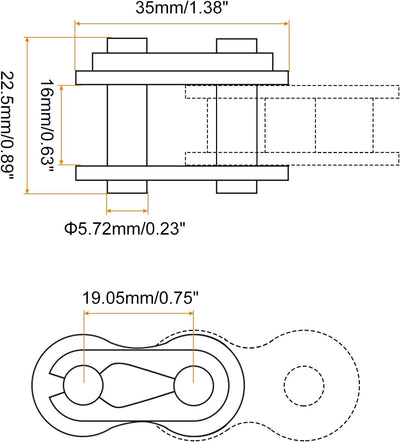 8 Eslabones cadena rodillos 12B-1 acero carbono 0.75pulg