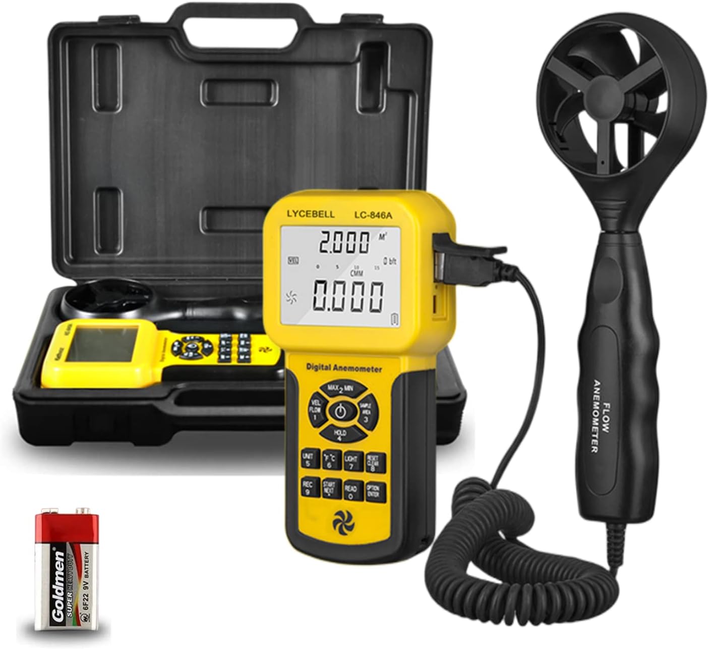 Anemometro HVAC Medidor CFM Velocidad Aire Con Luz
