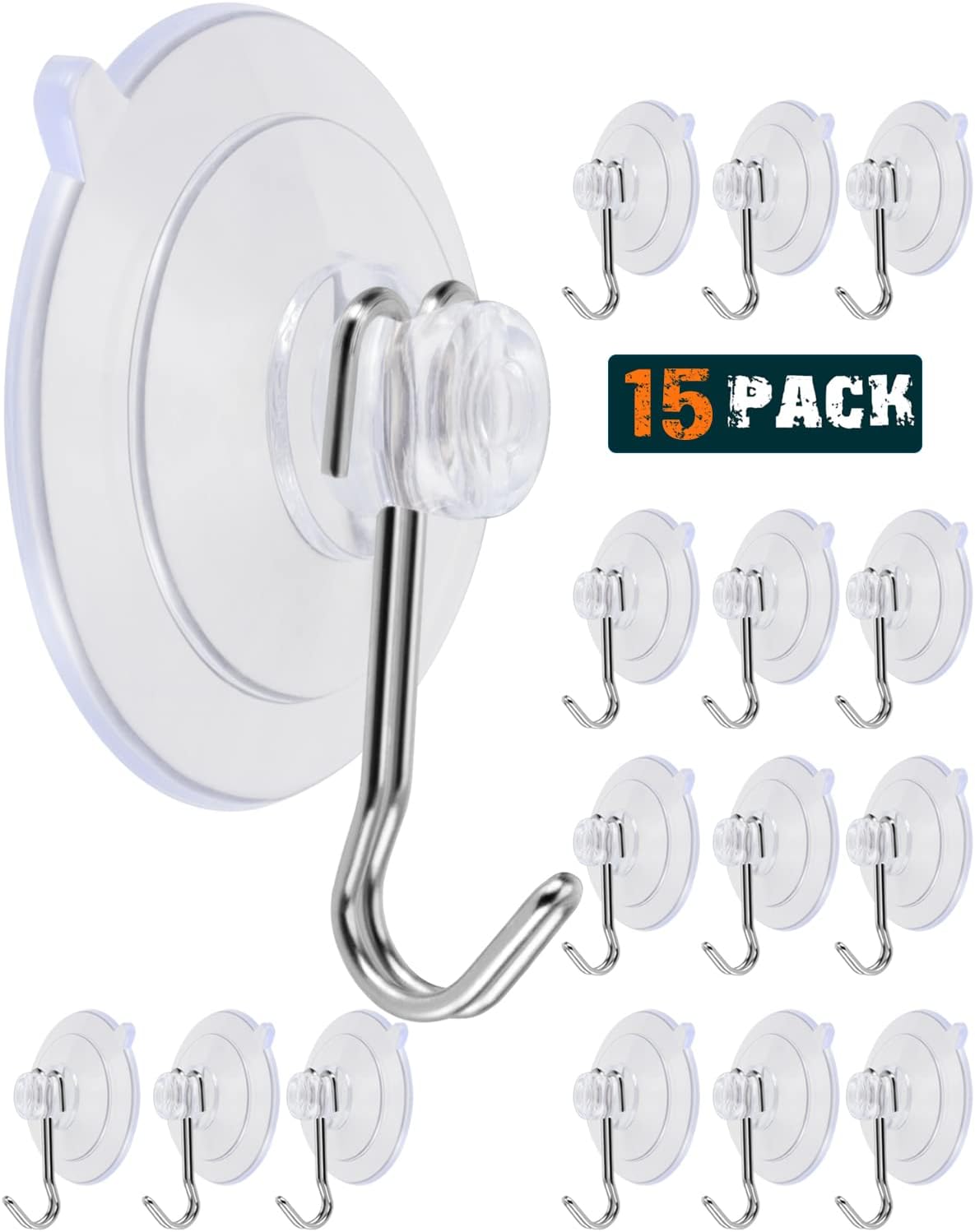 15 Ganchos Ventosa PVC Transparente para Vidrio