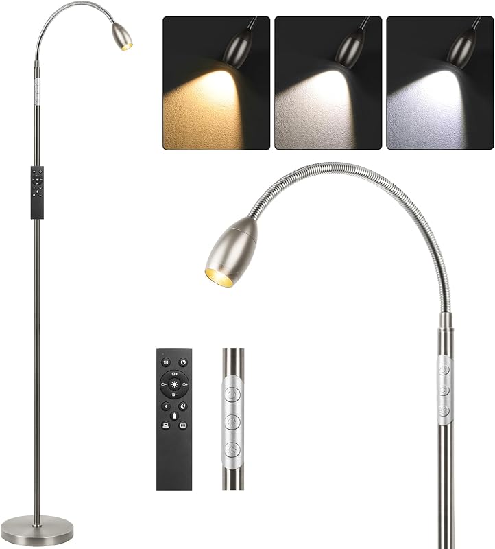 Lámpara pie LED 72" cuello cisne ajustable control táctil