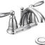 Llave baño arco bajo cromo dos manijas montaje desagüe