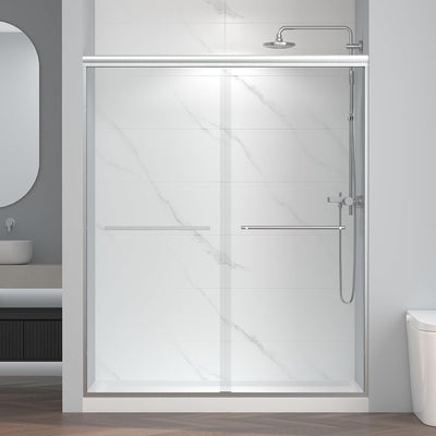 Puerta ducha corrediza 56-60x72pulg vidrio templado níquel