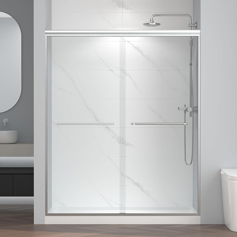 Puerta ducha corrediza 56-60x72pulg vidrio templado níquel
