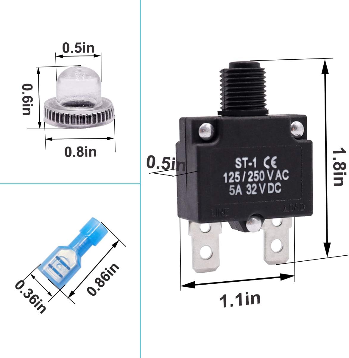 5 Interruptores Automáticos 5A 125V CA con Reinicio Manual