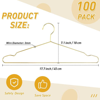 100 Ganchos Acero Inox para Ropa 17.7pulg Dorado
