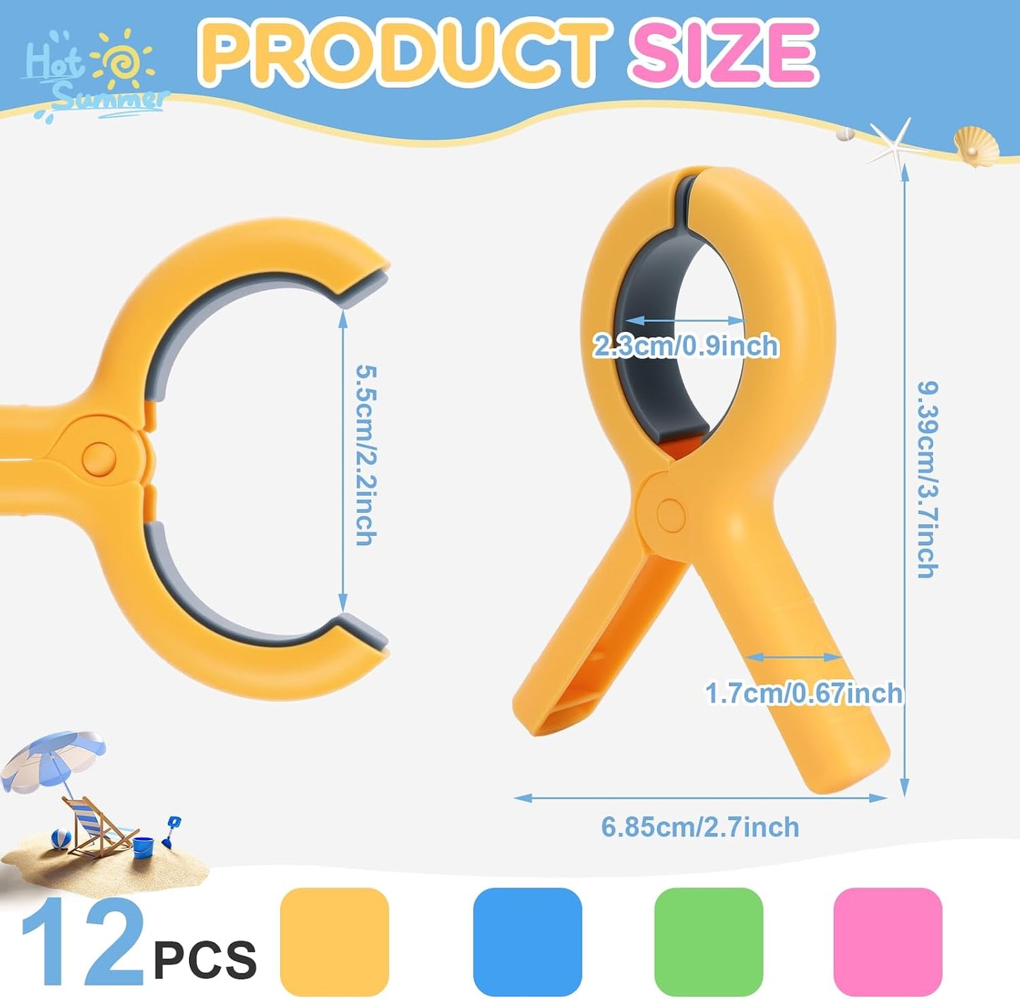 12 Clips Toalla Playa 3.7" para Silla Piscina