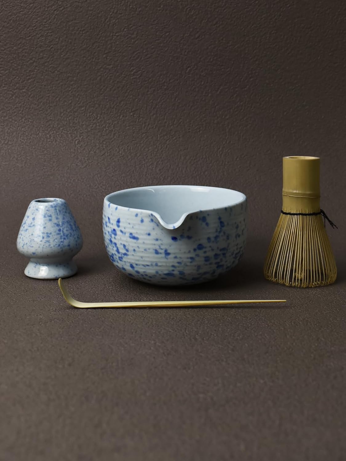 Juego té matcha cuenco cerámica pico vertedor batidor bambú