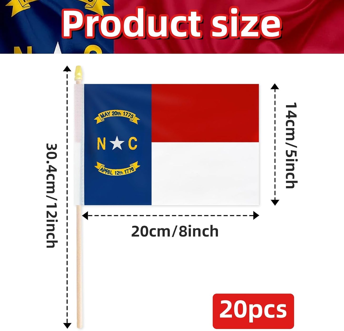 20 Banderas Carolina del Norte 5x8pulg en Palo Madera