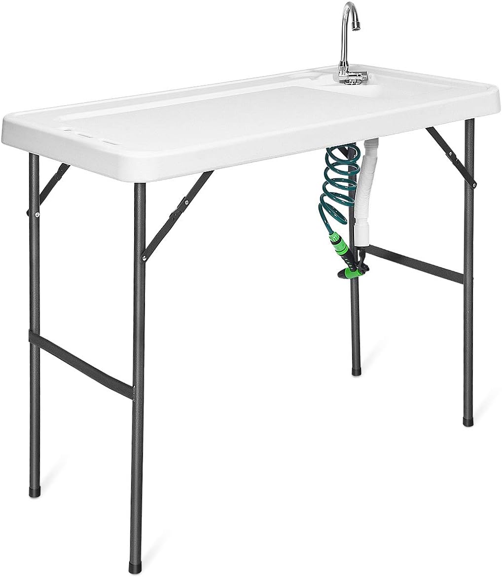 Mesa portátil para limpieza de peces con fregadero plegable