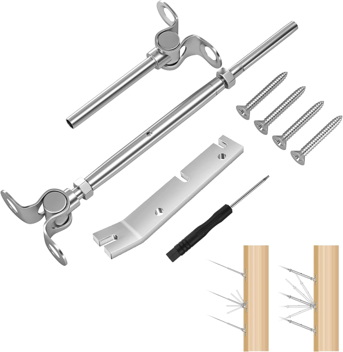Kit 10 pares barandilla cable acero inox T316 para poste madera