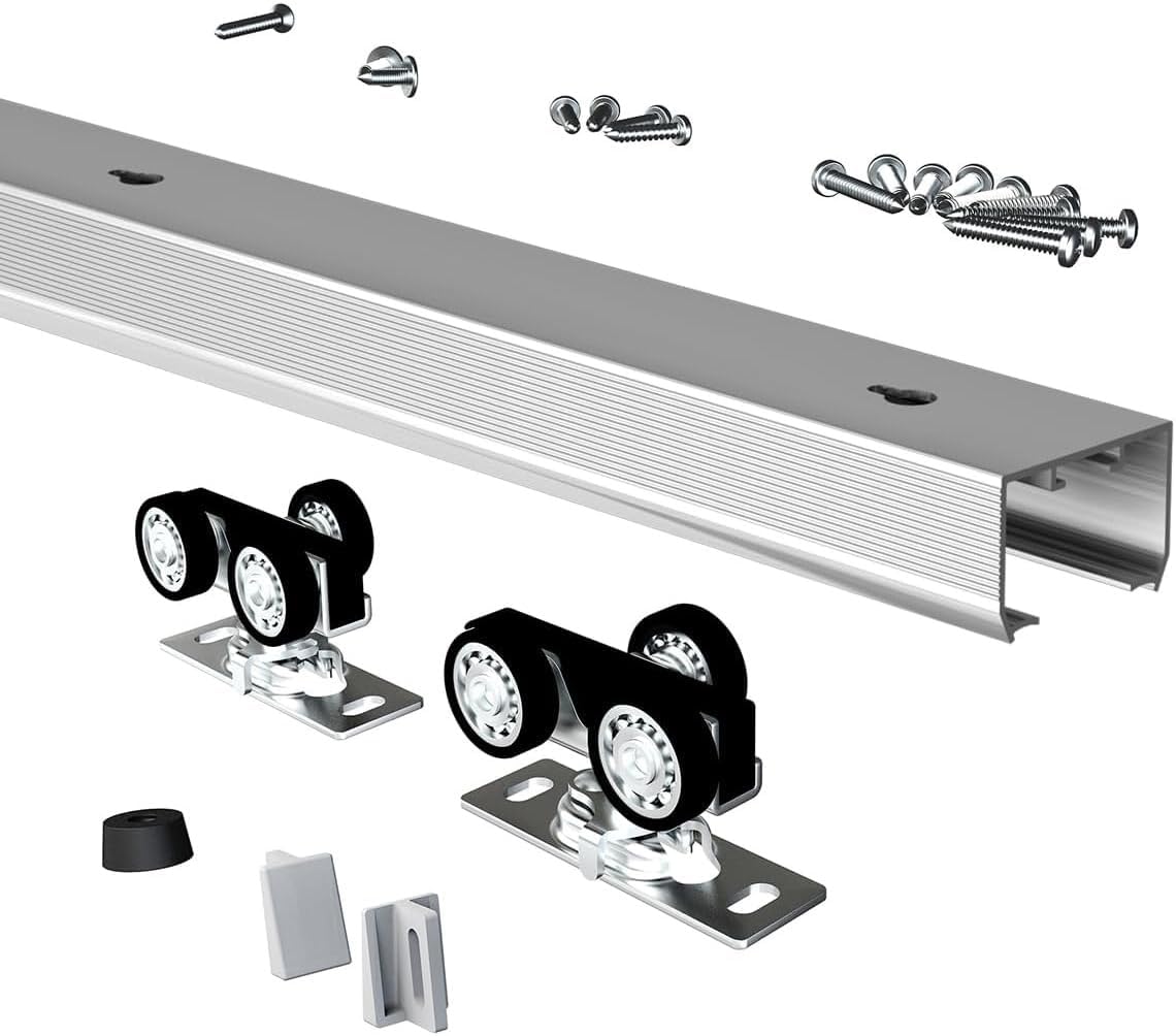 Set rieles puerta bolsillo 72" aluminio color plateado