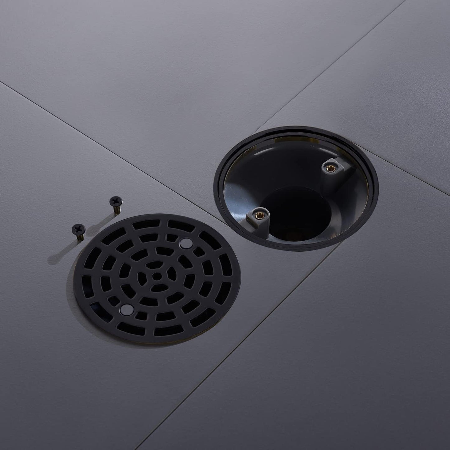 Desagüe ducha redondo 4 1/4pulg negro rejilla extraible
