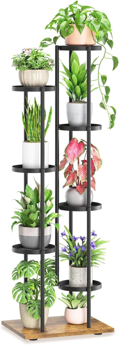 Soporte plantas 7 niveles negro metal resistente torre vertical