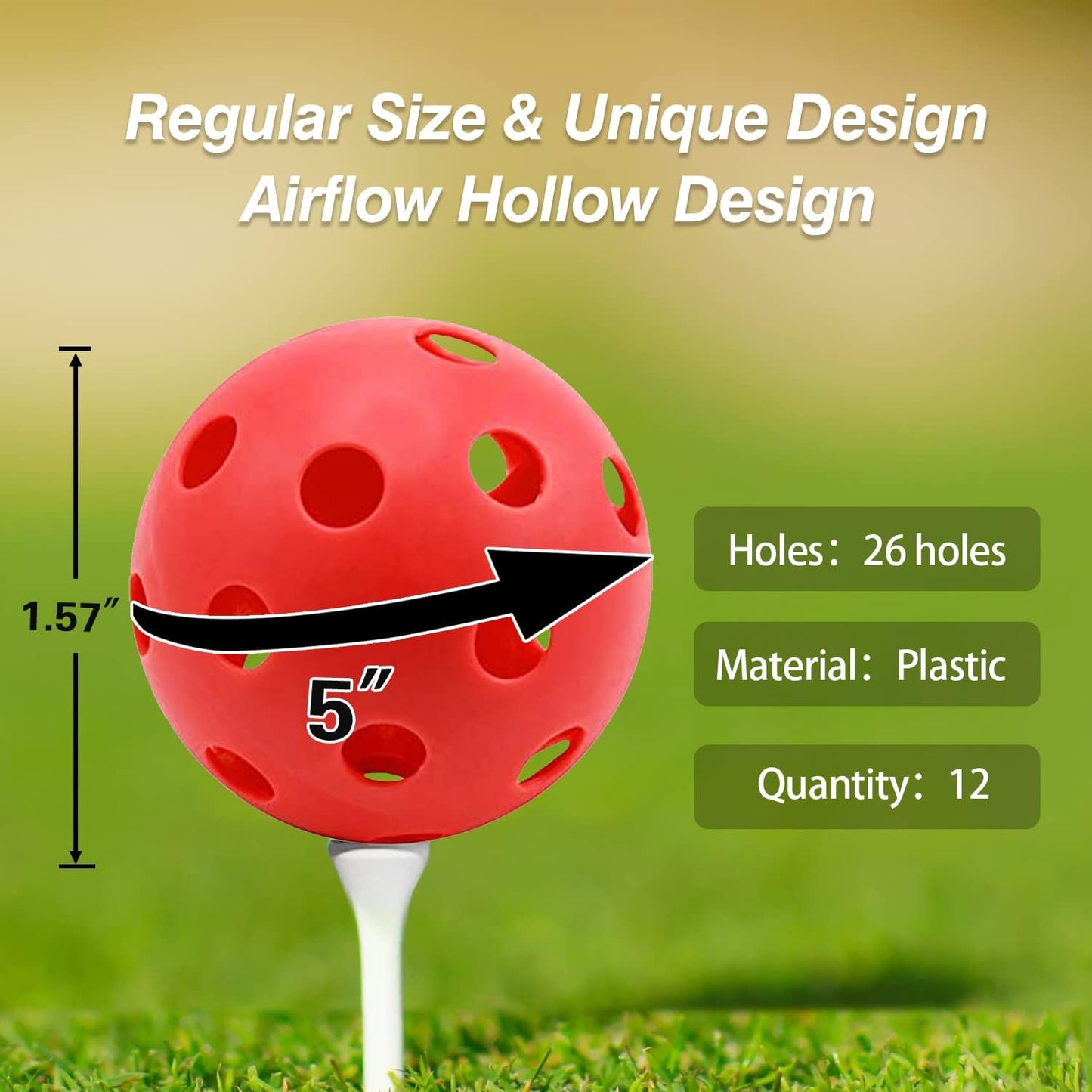 12 Pelotas Golf Plástico 1.575pulg Hueco Flujo Aire