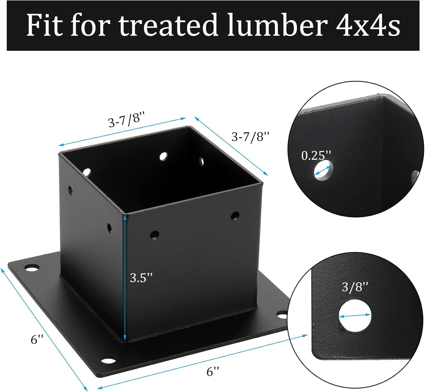 Base poste hierro negro 4x4 3.6x3.6pulg anclaje s para pabellón