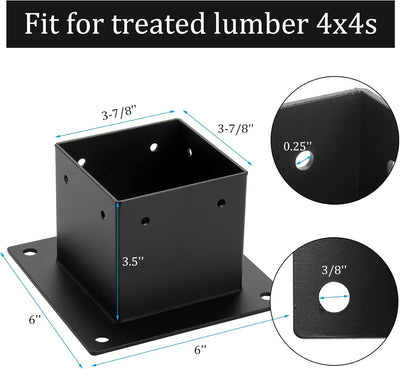 Base poste hierro negro 4x4 3.6x3.6pulg anclaje s para pabellón