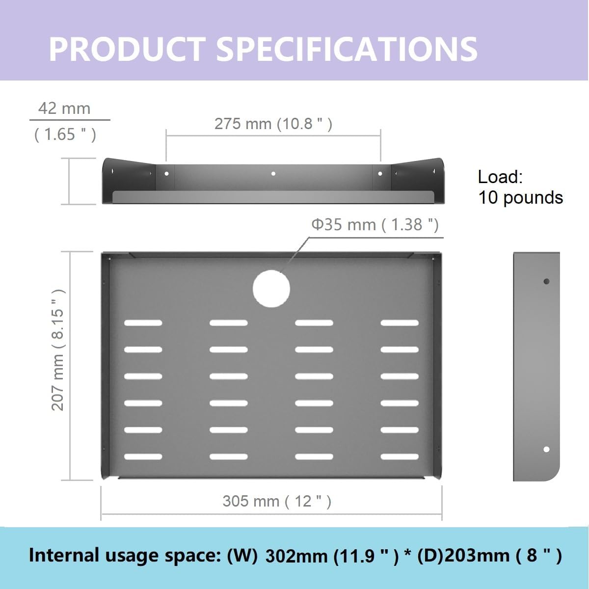 2 Estantes Flotantes Metal 12x8" Almacenamiento