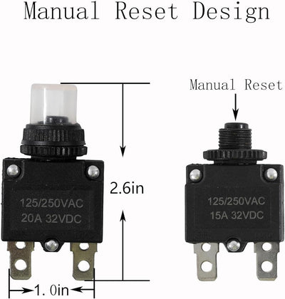 Disyuntor botón pulsador 20A 32VDC con terminales rápido