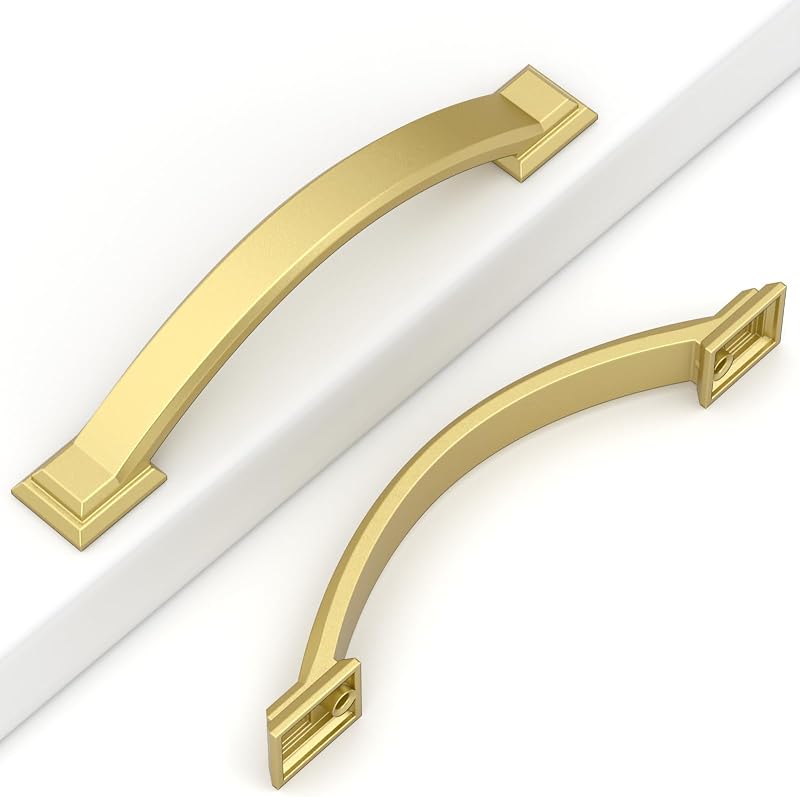 10 Tiradores Gabinete Oro Cepillado 4" Manijas Arco