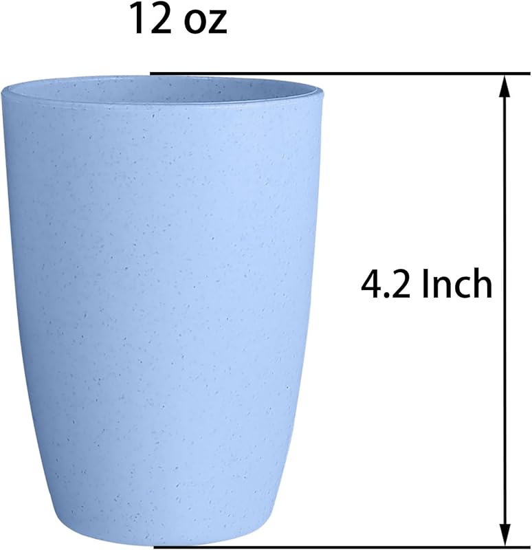 6 Pzas Vasos Paja Trigo 12oz Reutilizables Sin BPA